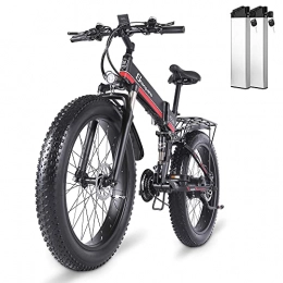 Shengmilo Bike Shengmilo-MX01 Folding Electric Bicycles 26 Inch Fat Tire Electric Bike 48V 1000W Motor Snow Mountain Electric Bicycle with Shimano 21 Speed Hydraulic Disc Brake (Two Battery)