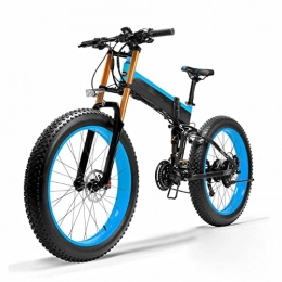 LIU Folding Electric Mountain Bike Snow Electric Bike for Adults 1000W 48V 26 Inch Fat Tire foldable Electric Sand Bicycle, 5 Level Pedal Assist Sensor Ebike (Color : Blue, Size : 1000W 10.4Ah)