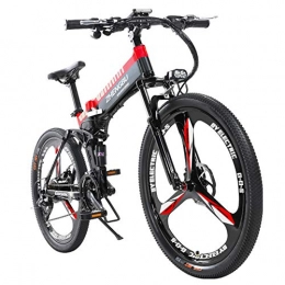 SPEED Folding Electric Mountain Bike SPEED Electric Mountain Bike Foldable Bicycle Mens 26inch 27 48V10Ah Lithium Battery Bicycle For Adult Maximum Load 150kg Endurance 90KM Black+Red