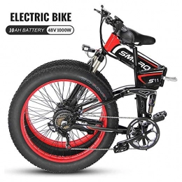 Ti-Fa Folding Electric Mountain Bike Ti-Fa Electric Bicycle 26'' Electric Mountain Bike With 48V Lithium-Ion Battery With 1000W Powerful Motor, Shimano 7 Speed Pedal Assist Hydraulic Disc Brake, Black Red 350W