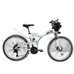 TIKENBST Folding Electric Mountain Bike TIKENBST 26 Inch Lithium Battery Folding Electric Bicycle Double Suspension Disc Brakes Mountain Electric Bicycle, White-500w40km