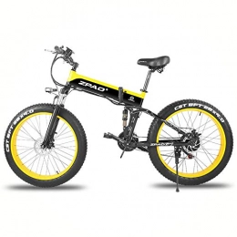 TYT Folding Electric Mountain Bike TYT 26 inch 48V 500W Folding Mountain Bike, 4.0 Fat Tire Electric Bike, Handlebar Adjustable, LCD Display with USB Plug (Black Green, 12.8Ah + 1 Spare Battery), Black Yellow
