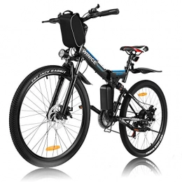 Vivi Bike Vivi 26" Folding Electric Bike for Adults, 21 Speed Electric Mountain Bicycle, with Removable 36V 8Ah Battery, Double Shock Absorption 250W (Black blue)