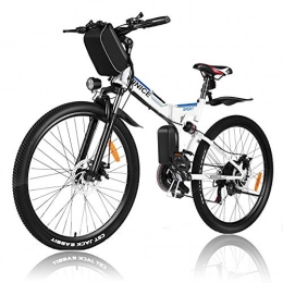 Vivi Bike Vivi 26" Folding Electric Bike for Adults, 21 Speed Electric Mountain Bicycle, with Removable 36V 8Ah Battery, Double Shock Absorption 250W (White blue)