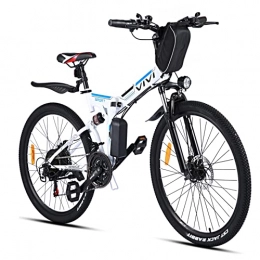 Vivi Bike VIVI 26 Inch Electric Bike for Adult, Electric Mountain Bike, 350W Folding E-bike E-MTB, Removable 36V / 8Ah Li-Ion Battery, Full-Suspension, 21 Speed Gears Foldable Electric Bicycle (White-E-MTBs)