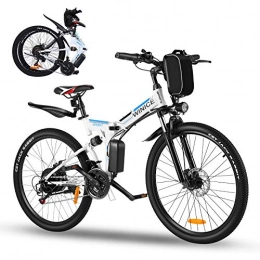 Vivi Bike Vivi 350W Folding Electric Bike for Adults, 26'' Electric Mountain Bike, with 36V 8Ah Removable Lithium-Ion Battery, Shimano 21-Speed E-Bike (White)