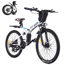 Vivi Bike Vivi Electric Mountain Bike, 26 Inch Folding Electric Bike, E bike with 8Ah Lithium Battery for Men Adults, 350W Motor, Shimano 21 Speed Gears White