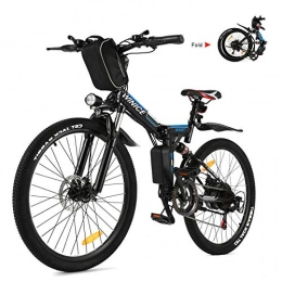 Vivi Folding Electric Mountain Bike Vivi Folding Electric Bike, 26'' Electric Mountain Bike Ebike 350W electric bikes for adults with Removable 8ah Battery, Professional 21 Speed Gears, Full Suspension Ladies / Mens bike