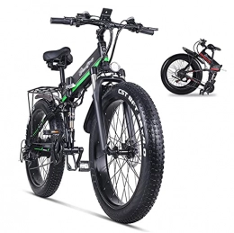 WZW Bike WZW MX01 Electric Bike 1000W Folding Mountain Bike 4.0 Fat Tire Ebike 48V 12Ah Removable Lithium-Ion Battery Bicycle Professional 21 Speed Gears (Color : Mx01 green)
