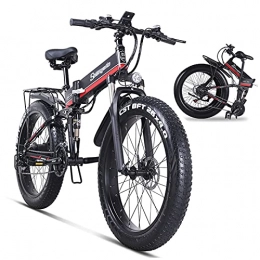 WZW Bike WZW MX01 Electric Bike 1000W Folding Mountain Bike 4.0 Fat Tire Ebike 48V 12Ah Removable Lithium-Ion Battery Bicycle Professional 21 Speed Gears (Color : Mx01 red)