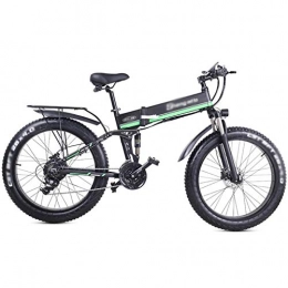 XBSLJ Folding Electric Mountain Bike XBSLJ Electric Bikes, Folding Bikes Folding electric mountain bike 1000w full suspension for Adults and Teens or Sports Outdoor Cycling, Shock Absorption Mechanism-Green