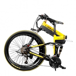 XTD Folding Electric Mountain Bike XTD Upgrade 48V 500w Electric Mountain Bicycle, 26 Inch Fat Tire E-Bike（Top Speed 40 Km / h） Cruiser Mens Sports Bike Full Suspension Adult MTB Dirtbike，yellow A