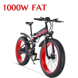 XXCY Folding Electric Mountain Bike XXCY 1000W Electric Bike Mens Mountain Ebike 21 Speeds 26 inch Fat Tire Road Bicycle Beach / Snow Bike with Hydraulic Disc Brakes and Suspension Fork (01red)