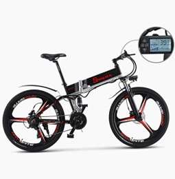 XXZQQ Folding Mountain Snow Electric Bicycle, Electric Mountain Bike 26 Inch 350W Ultra Lightweight Aluminum Alloy 6 Advanced Full Suspension 21 Speed Gear,Black