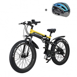 YAUUYA Fat Tire Electric Bike 26 Inches With A Helmet, 500W Full Size Mountain E-bike Folding Beach Snow Bike For Men Women,12.8Ah Li-Battery 21 Speed, Up To 130km Endurance 120KG Load