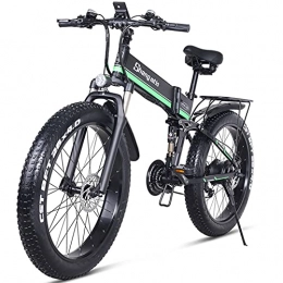 YGRQQR Folding Electric Mountain Bike YGRQQR Folding Electric Bike For Adults, 21 Speed Electric Mountain Bicycle, with Removable 48V 12.8Ah Battery, Double Shock Absorption 1000w (Cor : Green)