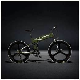 YUNYIHUI Folding Electric Mountain Bike YUNYIHUI Electric folding mountain bike, 48V10ah detachable lithium battery, 26-inch all-aluminum frame, high-strength lockable shock absorption and 21-speed Shimano, army green-48V10ah