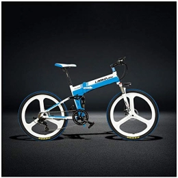 YUNYIHUI Bike YUNYIHUI Electric folding mountain bike, 48V10ah detachable lithium battery, 26-inch all-aluminum frame, high-strength lockable shock absorption and 21-speed Shimano, White blue-48V10ah
