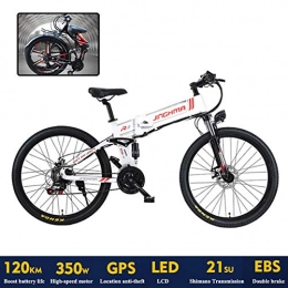 YXYBABA Bike YXYBABA 26'' Folding Electric Mountain Bicycle with Samsung Large Capacity Lithium-Ion Battery 48V 10AH 350W, Electric Bike 21 Speed Gear And Three Working Modes with GPS Positioning System, White