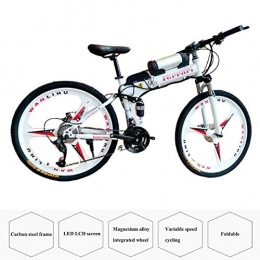 YXYBABA Folding Electric Mountain Bike YXYBABA Mountain Bike Electric for Adult Bicycles 21 Speed Lithium Ion Battery Smart Ebike 36V / 8AH High Carbon Steel 26-Inch Electric Bicycle, Disc Brake, White