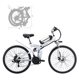 YZT QUEEN Folding Electric Mountain Bike YZT QUEEN Electric Bikes Electric Mountain Bike, Adult 26-Inch Folding Electric Bicycle Aluminum Alloy Spoke Wheel, Removable 350W 48V 8AH Lithium Battery 21-Speed Gear, White