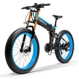 ZHANGYY Folding Electric Mountain Bike ZHANGYY 27 Speed 1000W Folding Electric Bike 26 * 4.0 Fat Bike 5 PAS Hydraulic Disc Brake 48V 10Ah Removable Lithium Battery Charging, Pedelec(Black Blue Upgraded, 1000W + 1 Spare Battery)