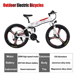 ZJGZDCP Folding Electric Mountain Bike ZJGZDCP 350W 48V Folding Electric Bike Removable Lithium Battery Beach Snow Bicycle Moped Electric Mountain Bike Powerful Motor Aluminum Frame (Color : White)