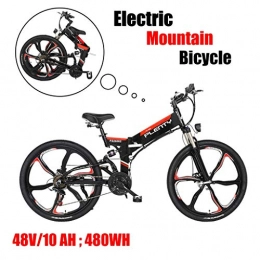 ZJGZDCP Bike ZJGZDCP Adult Folding Electric Mountain Bike Super Lightweight Electric Bike Premium Full Suspension Electric Bike 480W Powerful Motor 48V 10Ah Removable Battery (Color : Black)