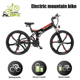 ZJGZDCP Folding Electric Mountain Bike ZJGZDCP Beach Snow Electric Mountain Bike Removable 48V / 12Ah Battery Integrated With Frame 7-Speed Front Suspension Tektro Dual Disc Brakesfor Sport Cycling (Color : Black)