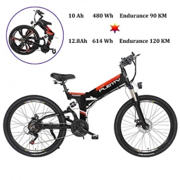 ZJGZDCP Folding Electric Mountain Bike ZJGZDCP Electric City Bike 26" City Powerful Bicycle EBike 350W Motor 48V / 10AH 480Wh Moped - Removable Lithium Ion Battery Electric Bikes For Adult Mens (Color : BLACK, Size : 10AH-480WH)