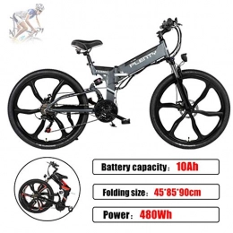 ZJGZDCP Bike ZJGZDCP Electric Folding Mountain Bike With Removable 48V / 10AH Lithium-Ion Battery 480W Motor Electric E-Bike Road Mountain Snow Commute Electric Bike (Color : Grey)