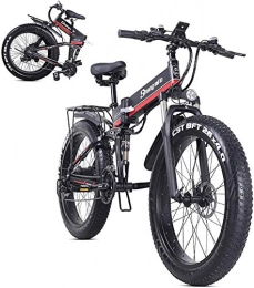 ZJZ Folding Electric Mountain Bike ZJZ 26inch4.0 Fat Tire Folding Electric Mountain Bike, 48v 12.8ah Removable Lithium Battery, 1000w Motor and 21 Speed Gears Beach Snow Bicycle, Full Suspension bike for All Terrains, Red
