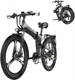 ZJZ Folding Electric Mountain Bike ZJZ Bikes, Folding Electric bike With, 26" Beach Snow Bicycle, 48v Removable Lithium Battery, 400 W City Commuter bike, Premium Full Suspension, 21 Speed Shock-Absorbing Mountain Bicycle, Red, 10.4ah