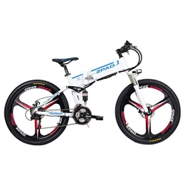 ZPAO Folding Electric Mountain Bike ZP26 26 inch Folding Electric Bicycle, 48V 350W Powerful Motor, 21 Speed Mountain Bike, Aluminum Alloy Frame, Pedal Assist Bicycle, Full Suspension (White Integrated Wheel, Plus 1 Spare Battery)