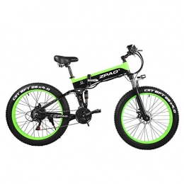 ZPAO Folding Electric Mountain Bike ZPAO 26 Inch 48V 500W Folding Mountain Bike, 4.0 Fat Tire Electric bike, Handlebar Adjustable, LCD Display with USB Plug (Black Green, 12.8Ah + 1 Spare Battery)