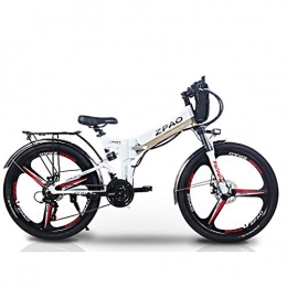 ZPAO Folding Electric Mountain Bike ZPAO KB26 21 Speed Folding Electric Bicycle, 48V 10.4Ah Lithium Battery, 350W 26 Inch Mountain Bike, 5 Level Pedal Assist, Suspension Fork (White Double Battery, Standard)