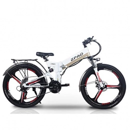 ZPAO Bike ZPAO KB26 21 Speed Folding Electric Bicycle, 48V 10.4Ah Lithium Battery, 350W 26 Inch Mountain Bike, 5 Level Pedal Assist, Suspension Fork (White, Plus 1 Spare Battery)