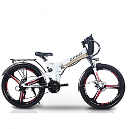 ZPAO Folding Electric Mountain Bike ZPAO KB26 26 Inch Folding Electric Bicycle, 48V 10.4Ah Lithium Battery, 350W Mountain Bike, 5 Grade Pedal Assist, Suspension Fork (White Dual Battery)