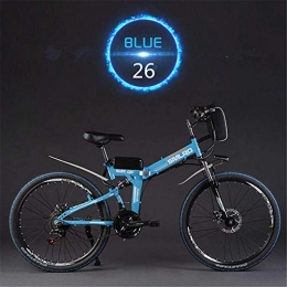 ZXL Bike ZXL Electric Bike Mountain Bike 26 inch E-Bike, 21 Speed Foldable Mountain Bike Soft Tail Full Suspension Lithium Battery 48V 10 Ah 350W Motor Electric Bike, Endurance 50 Kilometers (), Blue