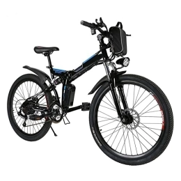 ZYLEDW Folding Electric Mountain Bike ZYLEDW 26 inch Foldable Electric Mountain Bicycle 250W with Removable 36 V 8A Lithium Battery 18.6 MPH E-Bike, 21 Speed Gear Mountain Beach Snow Bike for Adults (Color : Black)