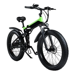 ZYLEDW Folding Electric Mountain Bike ZYLEDW Electric Bike for Adults Foldable 250W / 1000W Fat Tire Electric Bike 48v 12.8ah Lithium Battery Mountain Cycling Bicycle (Color : Green, Size : 250 Motor)