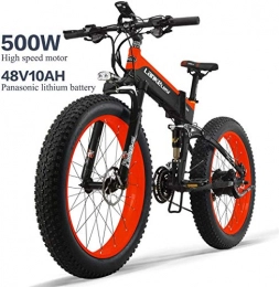 ZYQ Electric Bike 26In Tire 500W Motor 48V 10AH Removable Large Capacity Battery Lithium E-Bikes   Snow MTB Folding Electric Bicycle 27 Speed Gear Shimano Shifting System,Red