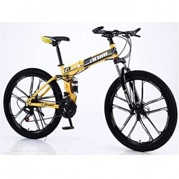 BBZZ Folding Mountain Bike 10-Knife Integrated Wheel Folding Mountain Bike, 26-Inch Spoke Wheel, 21 / 24 / 27 / 30 Speed, Disc Brake, Multiple Colors. (Top Configuration), Black And Yellow, 30 speed