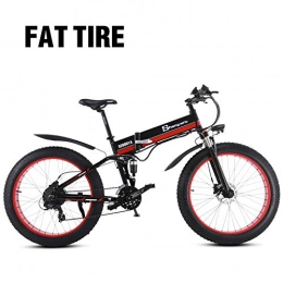 1000W Fat Electric Bike 48V Mens Mountain E bike 21 Speeds 26 inch Fat Tire Road Bicycle Snow Bike Pedals with Hydraulic Disc Brakes and Full Suspension Fork (Removable Lithium Battery)