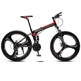 BSWL Folding Mountain Bike 21 Variable Speed Adult Off-Road Mountain Bike Men And Women Bicycle Folding Variable Speed Double Shock Absorber Student Racing, Black And Red, 24