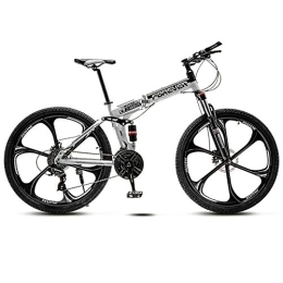 BSWL Folding Mountain Bike 21 Variable Speed Six Cutter Wheel Adult Off-Road Mountain Bike Men And Women Bicycle Folding Variable Speed Double Shock Absorber Student Racing, Black And White, 24
