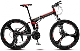 HongLianRiven Folding Mountain Bike 24" 21-speed Mountain Folding Bike, Flying Wheel Variable-speed Off-road Mountain Bike, Double Shock-absorbing 3-knife Wheels Student MTB Racing 6-27 ( Color : Black Red , Size : 24 Inches )