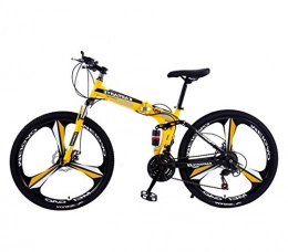 SAFT Folding Mountain Bike 24 / 26 inch adult bicycle foldable mountain bike MTB, full suspension MTB bicycle for men and ladies fitness outdoor leisure cycling, 21 / 24 / 27 speed (Color : Yellow 3 Spoke, Size : 24inch 24 Speed)