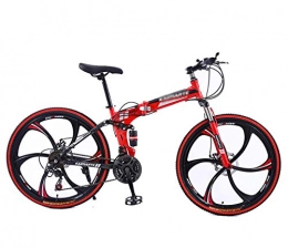 SAFT Folding Mountain Bike 24 / 26 Inch Folding Mountain Bike Bicycle For Men And Women, High Carbon Steel Frame, Steel Disc Brake (Color : Red-A, Size : 24 inch 21 speed)
