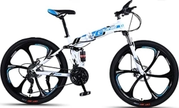 DPCXZ Folding Mountain Bike 24 Inch Foldable Mountain Bike, 21 Speed Adult Bike for Men Women, Aluminum Frame Folding Bike with Front Suspension, Front&Amp;Rear Linear Brakes Road Bicycle for Adult Blue, 24 inches